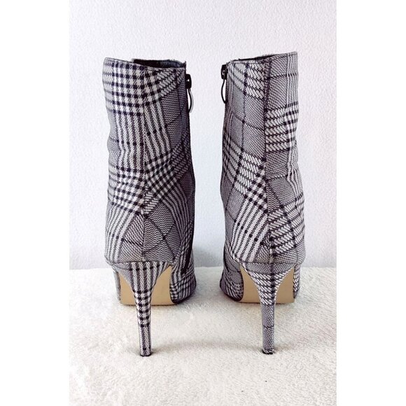 Ankle Boot Black White Plaid Pointed Toe Stiletto Heel 40 Zipper Career - Picture 8 of 13